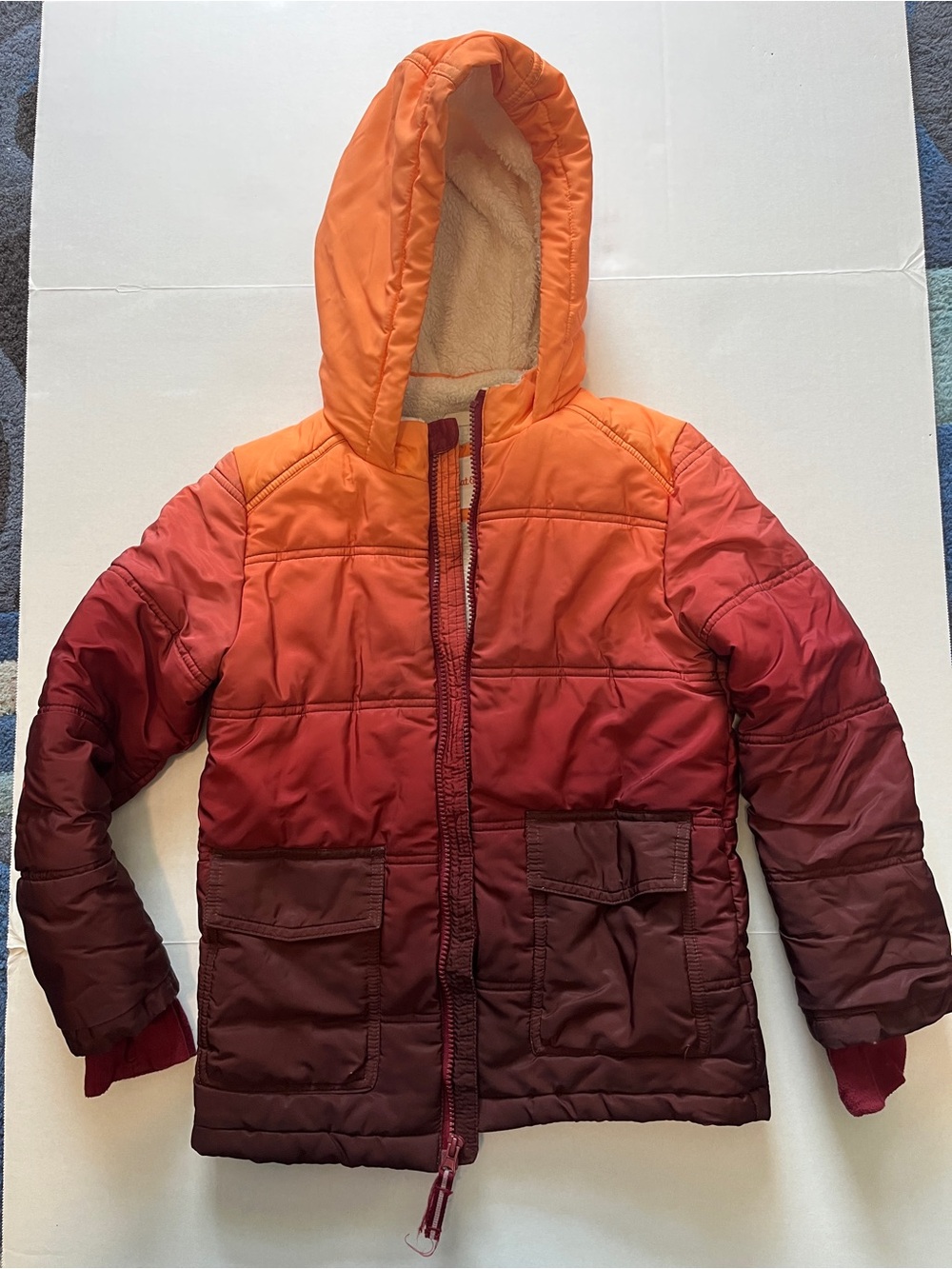 Cat & Jack Ombre Hooded Puffer Jacket in Orange and Burgundy